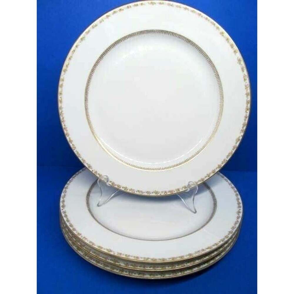 Pouyat Limoges France 10 1/4" Dinner Plates White Porcelain Bundle of 4